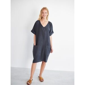 Love And Confuse Size M Dark Grey 100% Linen Knee Length Lagenlook Dress